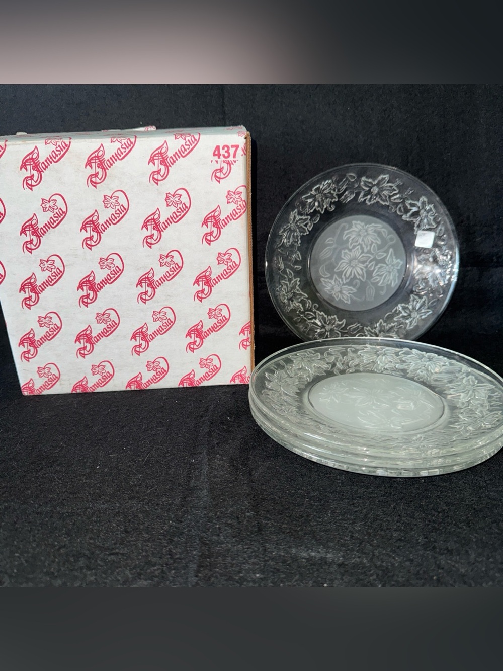 4 Princess House 437 Fantasia Luncheon Salad Plates 8" Frosted Center w/box Lot